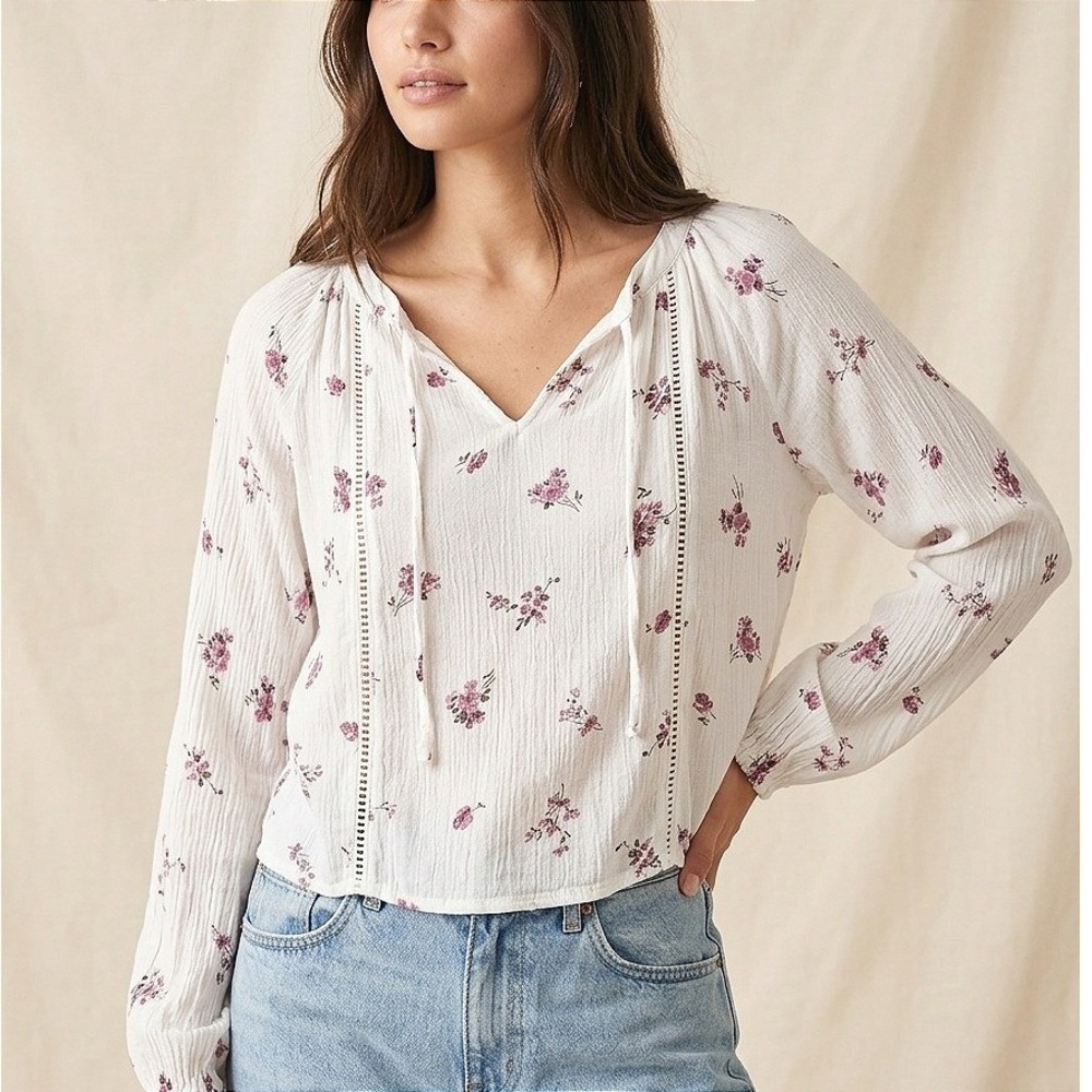 Hollister Flowy Floral Peasant Babydoll Top Boho Romantic Soft Girl Coquette XS